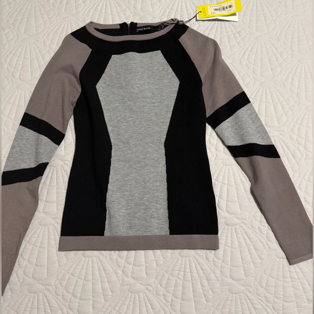 Karen Millen Black and Gray Geometric Top